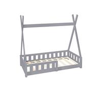 ML-Design Lit d'Enfants Tipi Gris Clair avec Protection Contre les Chutes en Bois de Pin Massif 140x70 cm Sommier á Lattes