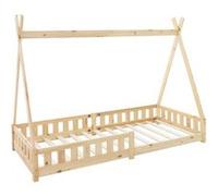 Lit enfant ml design 90x200 en bois barriere matelas sommier - sommier a lattes naturel Braun G