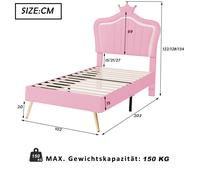 Lit Enfant Modulaire 90x200 cm en PU-Leder Rose Polsterbett avec LED Cadre à Rosaces Lattenrost et Tête de Lit Non Matelas