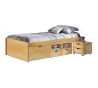 Lit Enfant Multi-rangements - PARIS PRIX - Clark - Bois Massif - Avec Tiroirs - Naturel
