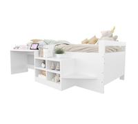 Lit enfant multifonction 90 x 200 cm avec bureau, rangements intégrés, 2 ports USB et prise, blanc