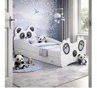 KOBI Lit Enfant Panda Blanc | avec Rangement é Tiroir | 140x70 cm | Lit Petite Fille Lits pour Enfants | avec Un Matelas et Un Cadre | la Chambre Bebe | Lit Simple avec Barriere