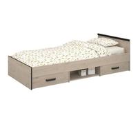 Lit enfant PARISOT Zodiac - 90x200 cm - Panneaux de particules - Décor chêne et noir - Rangement