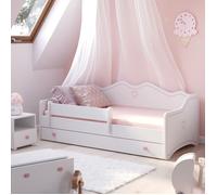 Lit enfant pour une fille Emma 80x160 avec matelas + sommier + tiroir en blanc/rose