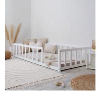 Homestyle4u Lit de sol Montessori 2523 – 90 x 200 cm, sommier à lattes, anti-chute – Blanc