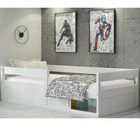 Lit Enfant Simple 80x160 barrière de sécurité sommier a Lattes Bois, Fille, Garcon (Blanc)