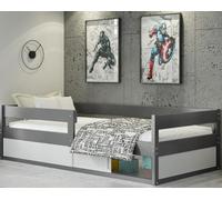 Lit Enfant Simple 80x160 barrière de sécurité sommier a Lattes Bois, Fille, Garcon (Gris)