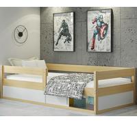 Lit Enfant Simple 80x160 barrière de sécurité sommier a Lattes Bois, Fille, Garcon (Pin)