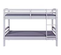 Lit enfant superposé 90x190cm en pin massif vernis coloris blanc - longueur 195 x profondeur 98 x hauteur 146 cm - -