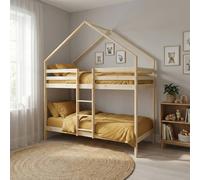 Lit Enfant Superposé Cabane 90 X 190 Cm Pin Naturel Sommier À Lattes Inclus - Roya Naturel 90X190