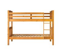 Lit enfant superposé en bois de pin massif coloris miel - Hauteur 156 x largeur 205 x profondeur 100 cm