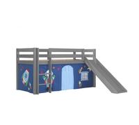 Lit Enfant Surélevé Avec Toboggan Pino 90x200cm Gris + Rideau de lit Space