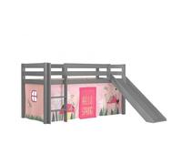 Vipack Lit enfant Pino Spring – Surélevé avec toboggan et tente – Gris 90x200 cm