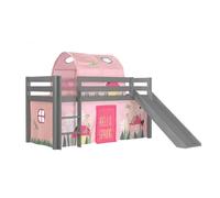 Vipack Lit Enfant Surlev Avec Toboggan Pino 90x200cm Gris + Rideau Et Tunnel De Lit Spring