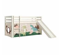 Lit Enfant Surélevé Avec Toboggan "Pino Dino" 90x200cm Blanc