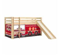 Lit Enfant Surélevé Avec Toboggan "Pino Fire Truck" 90x200cm Naturel