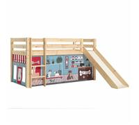 Lit Enfant Surélevé Avec Toboggan ""Pino Pet Shop"" 90x200cm Naturel