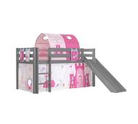 Vipack Lit Enfant Surlev Avec Toboggan Pino Gris + Rideau + Tunnel De Lit+ 3 Pochettes Princess
