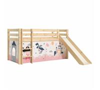 Lit Enfant Surélevé Avec Toboggan ""Pino Princesse Sophie"" 90x200cm Naturel