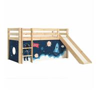 Lit Enfant Surélevé Avec Toboggan ""Pino Space Shuttle"" 90x200cm Naturel