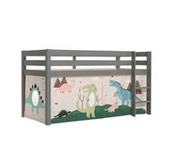 Lit mezzanine 90x200 cm avec tente dinosaure pin massif gris Pino