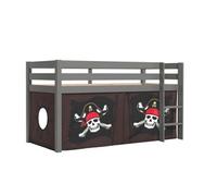 Lit mezzanine 90x200 cm avec tente pirate marron pin massif gris Pino