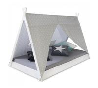 Homestyle4u Lit bébé Tipi avec matelas 90x200 blanc/gris tissu