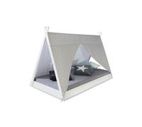 HomeStyle4U - 2084 - Lit enfant tipi avec matelas lit tente 90x200 lit ado toile gris blanc étoiles
