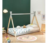 Lit enfant tipi - BAÏTA - Gamme TINY - Gris et pin massif - 90 x 190 sommier inclus