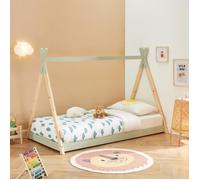 Lit enfant tipi - BAÏTA - Gamme TINY - Vert et pin massif - 90 x 190 sommier inclus