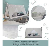 Lit Enfant Tipi Avec Matelas Lit Tente 90x200 Lit Jeune Toile Toiles Grises
