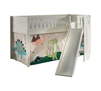 Vipack Lit mezzanine Scott Dino - toboggan et rideau - bois massif - enfant - blanc