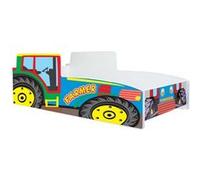 Kobi – Lit enfant Tracteur multicolore 80 x 160 cm, thème ferme, avec sommier et matelas