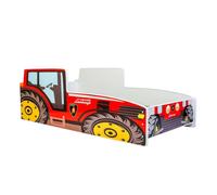 Kobi Lit enfant Tracteur rouge 80×160 cm – Thème ferme – Garçon/Fille – Avec sommier et matelas