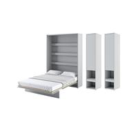 Lit escamotable 140 x 200 cm avec 2 armoires et 2 tables de chevet ouverture pneumatique - gris mat - SMART