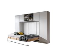 Lit escamotable 140 x 200 cm horizontal avec 2 armoires ouverture à ressort - blanc brillant / blanc mat - ZEN