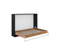 Lit escamotable 140 x 200 cm horizontal avec 2 armoires ouverture à ressort - bois et noir mat - ZEN