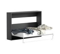 Lit escamotable 140 x 200 cm - Ouverture horizontale manuelle - Anthracite et naturel - MALINA II