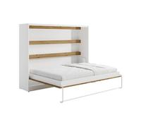 Lit escamotable 140 x 200 cm - Ouverture horizontale manuelle - Blanc et naturel - RAPILI