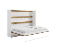 Lit escamotable 140 x 200 cm - Ouverture horizontale manuelle - Avec LEDs - Blanc et naturel - RAPILI