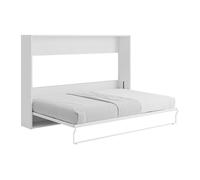 Lit escamotable 140 x 200 cm - Ouverture horizontale manuelle - Blanc et gris - MALINA II