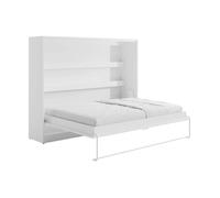 Vente-unique-Lit escamotable 140 x 200 cm - Ouverture Horizontale Manuelle - avec LEDs - Blanc - RAPILI
