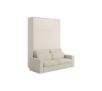 Lit escamotable 140 x 200 cm - Ouverture verticale manuelle - Avec LEDs - Beige + Canapé - RAPILI