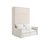 Lit escamotable 140 x 200 cm - Ouverture verticale manuelle - Avec LEDs - Beige + Canapé - RAPILI