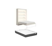Lit escamotable 140 x 200 cm - Ouverture verticale manuelle - Avec LEDs - Beige + Matelas - RAPILI