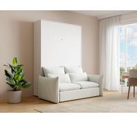 Lit escamotable 140 x 200 cm - Ouverture verticale manuelle - Avec LEDs - Blanc + Canapé + Matelas - RAPILI