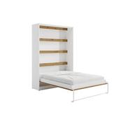 Lit escamotable 140 x 200 cm - Ouverture verticale manuelle - Avec LEDs - Blanc et naturel - RAPILI