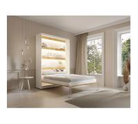 Lit escamotable 140 x 200 cm - Ouverture verticale manuelle - Avec LEDs - Blanc et naturel - RAPILI