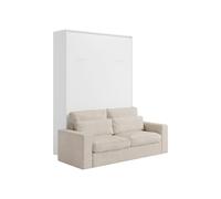 Lit escamotable 140 x 200 cm - Ouverture verticale manuelle - Blanc + Canapé - BEGANIO
