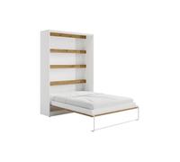 Lit escamotable 140 x 200 cm - Ouverture verticale manuelle - Blanc et naturel - RAPILI
